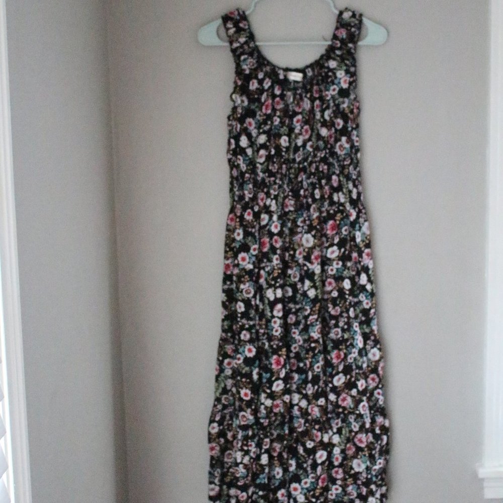 Floral Black Pink Simply Couture Cinched Mididress